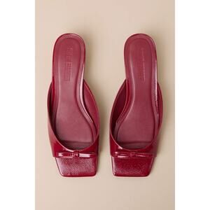 Steve Madden Meme Burgundy Patent Leather Kitten Heel Slide Sandals
